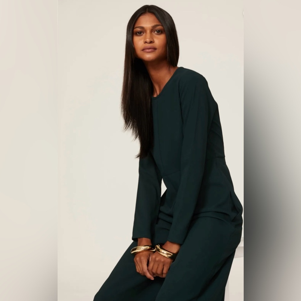 Adam Lippes- Elegant Dark Green Wide Leg Jumpsuit. Size 12 - Picture 4 of 15